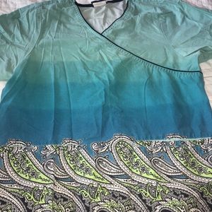 Tafford ombré sea aqua scrub top paisley nurse